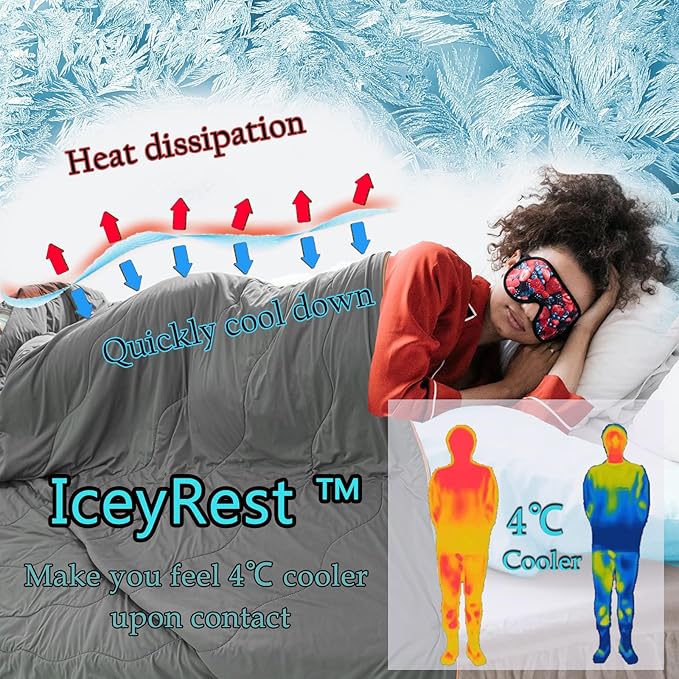 MorroMorn Cooling Comforter for Hot Sleepers & Night Sweats - IceyRest Cold Touch Technology, Lightweight Summer Blanket All-Season Breathable Silk Smooth (Cool Gray, Full Queen 90"x90")