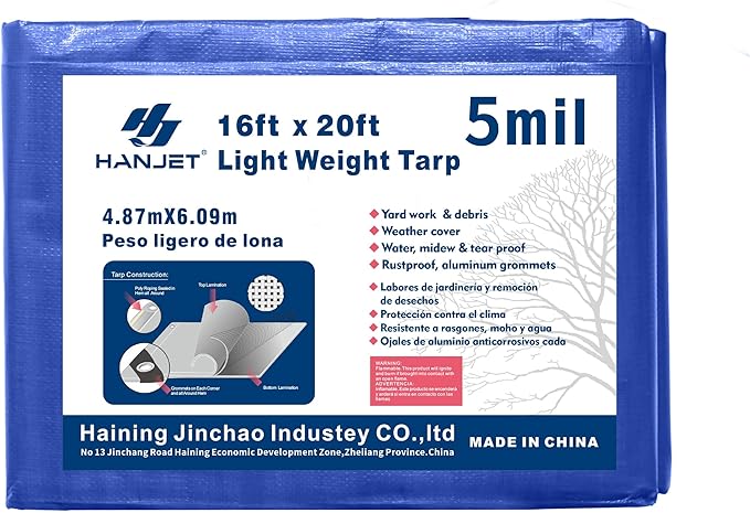 Waterproof Tarp Outdoor 16 x 20 Feet 5 Mil Reinforced Tarpaulins with Metal Grommets Blue…