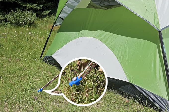 ABCCANOPY 15 Inch Tent Stakes 10 Pcs Non-Rust Metal Ground Anchors, Heavy Duty Spikes with 4 Ropes for Outdoor Camping, Blue