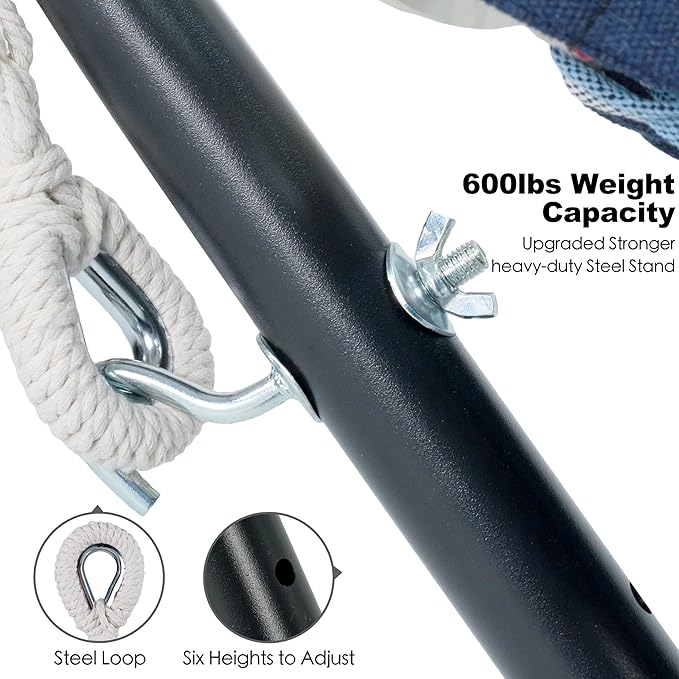 Double Hammock with Stand for Outside, Upgraded Spreader Bar, Heavy Duty Space Saving Steel Stand 2 Person, Convenient Pockets, Easy Assembly, 600lbs Weight Capacity, Indoor & Outdoor (Night)