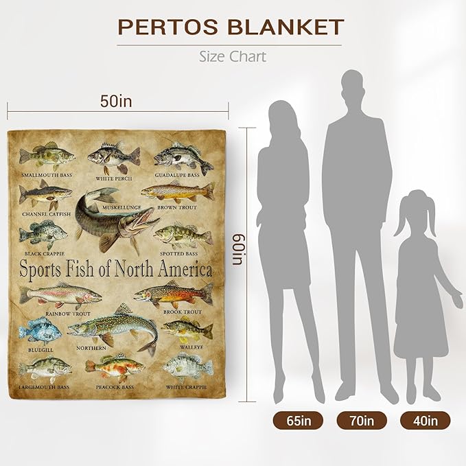 Fishing Gifts for Men Women, Fish Decor Blanket, Fishing Accessories Soft Throw Blanket for Couch Sofa Bed 60" X 50"