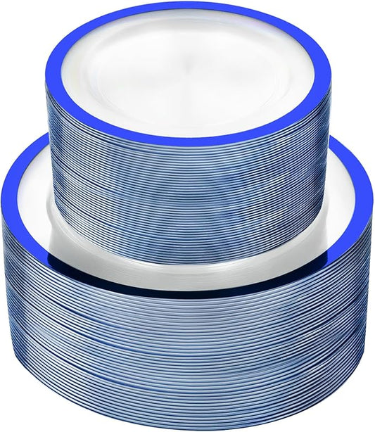 U-QE 120pcs Royal Blue Plastic Plates - Blue Disposable Plates Heavy Duty - Includes 60 10" Dinner & 60 7" Dessert Plates for Party, Birthday