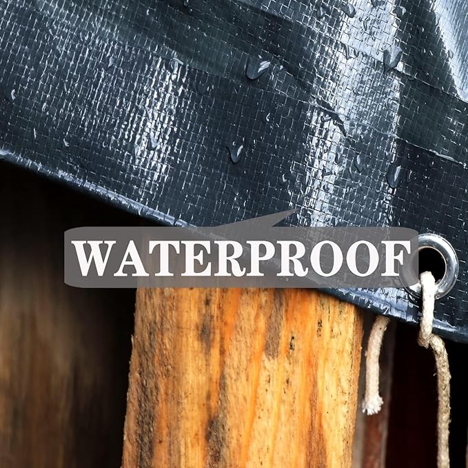 Tarp Heavy Duty Waterproof 14x16ft,TEZONG Black Tarp 16MIL Plastic Tarpaulin Outdoor Tarp Cover for Emergency Rain,Patio Furniture,Wood,Roof,Camping,Car,Pool