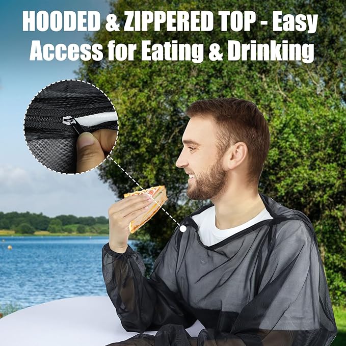 2-Piece Net Suit L/XL, Zippered Hood Jacket & Gloves Set, Thickened Breathable Mesh, Adjustable Fit for Upper Body Protection, Unisex Lightweight Outdoor Gear for Camping, Fishing, Hiking, Gardening