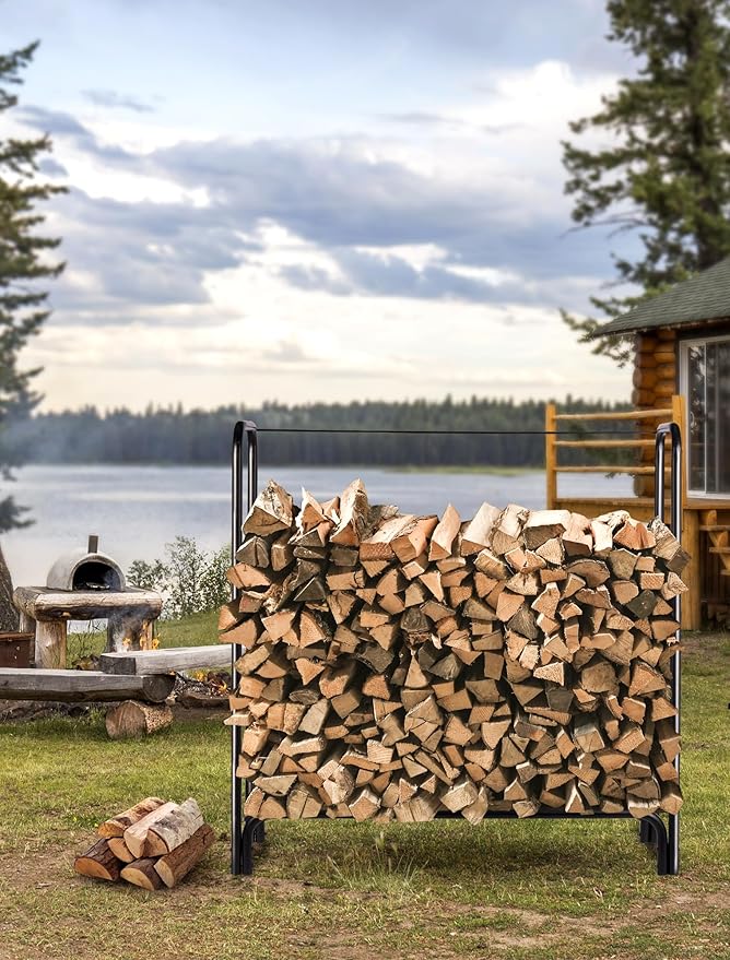 Bettermade Firewood Rack, 4ft firewood rack outdoor with cover for wood storage, Heavy Duty Weather Resistant firewood holder for Outdoor Indoor, Easy to Assemble
