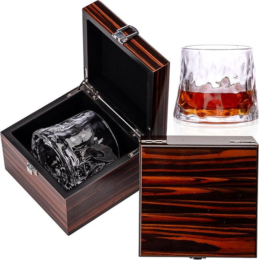 Gentleman's Reserve Whiskey Rocks Glass with Premium Wood Gift Box, Bourbon, Whiskey, Gifts for Men, Dad, Father’s Day, Birthday, Weddings, Groomsman, Gift Ideas (Volcanic)