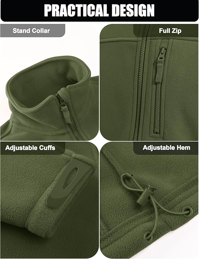 CRYSULLY Men's Fleece Jacket Tactical Full-Zip Winter Coat Jackets Multi Pockets