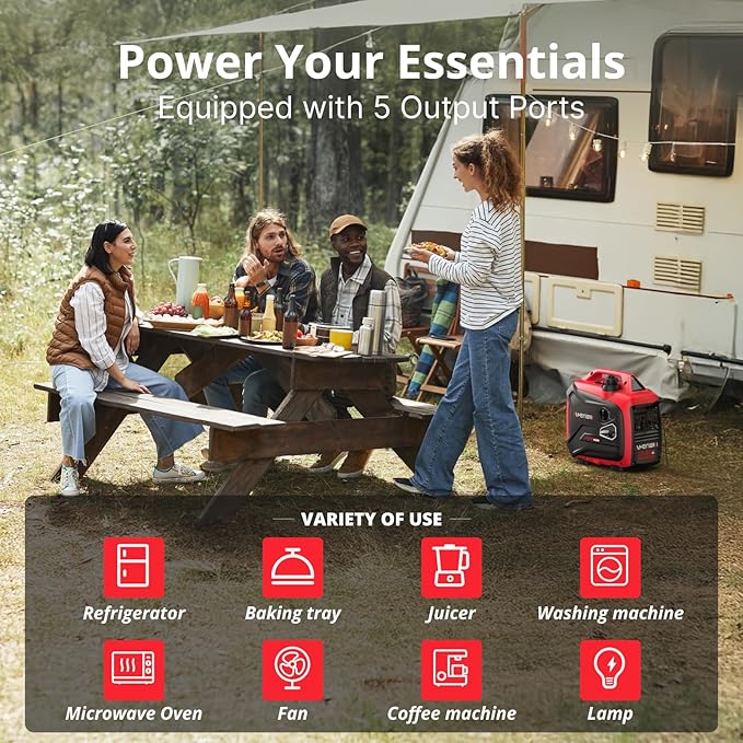 2500-Watt Inverter Generator, Super Quiet & Lightweight Gas Powered Generator, CO Sensor, RV Ready Parallel Capable, Long Run Time for Camping, Tailgating and Home Use