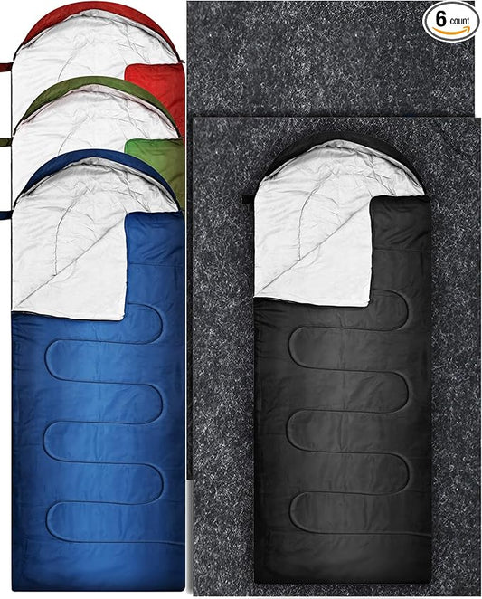 Tranqun 3 Pcs/ 6 Pcs Camping Sleeping Bags for Adult Bulk Waterproof Tent Carpet Mat Set Lightweight Cotton Liner Camping Gear Keep Warm Dry for Hiking Travel Outdoor