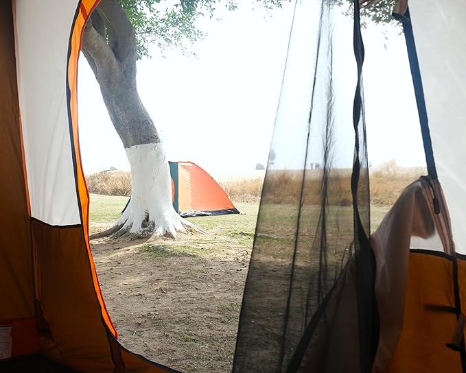 KTT Extra Large Tent 6-10-12-14 Person(A),Family Cabin Tents,2 Rooms,3 Doors and 3 Windows with Mesh,Straight Wall,Waterproof,Double Layer,Big Tent for Outdoor,Picnic,Camping,Family Gathering