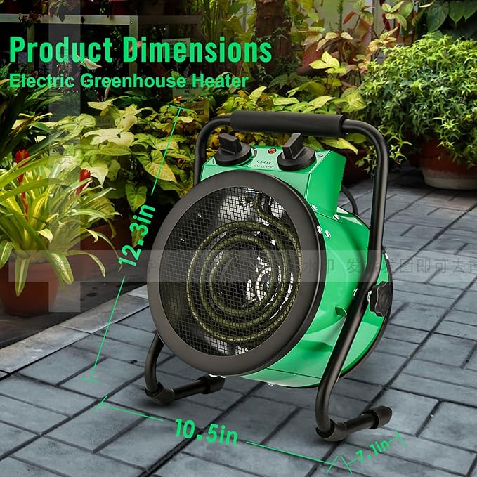 Greenhouse Heater with Digtal Thermostat, 1500W Electric Greenhouse Heaters, Fast Heating with Overheat Protection, Grow Tent Heater for Green House, Outdoor, Patio, Flower Room, Green