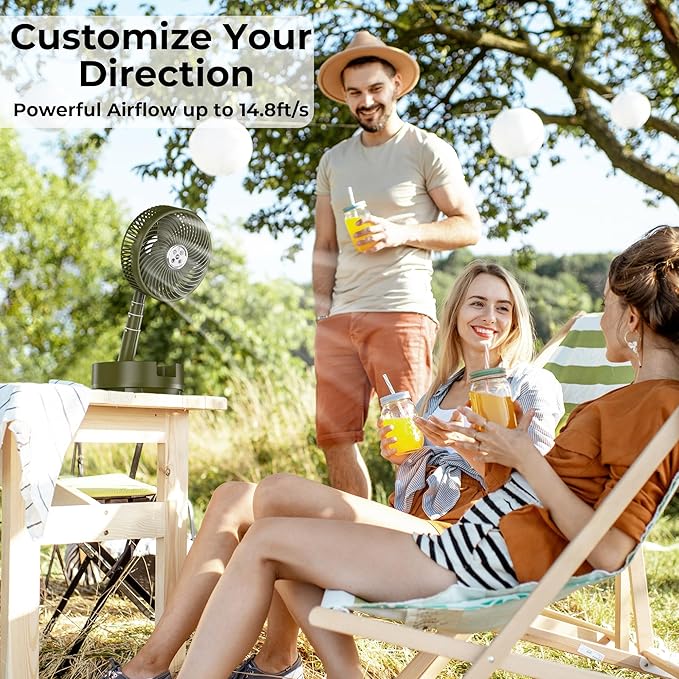 20000mAh Battery Operated Fan, Rechargeable Portable Fan, 112H Run, 9 Speeds Oscillating with Remote, Battery Powered with Timer & Light for Travel Cruise Essentials RV Outdoor Power Outage