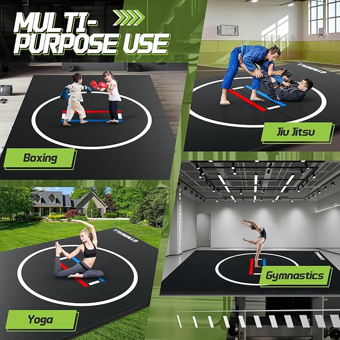 GYMMALL Wrestling Mat 10'x10'/6.6'x10' for Home Outdoor Indoor, 1.2" Thick Foldable XPE Jiu Jitsu Floor Exercise Mat for Gymnastics, PE Training, BJJ, MMA, Martial Art, Grappling, Judo, Boxing, Yoga