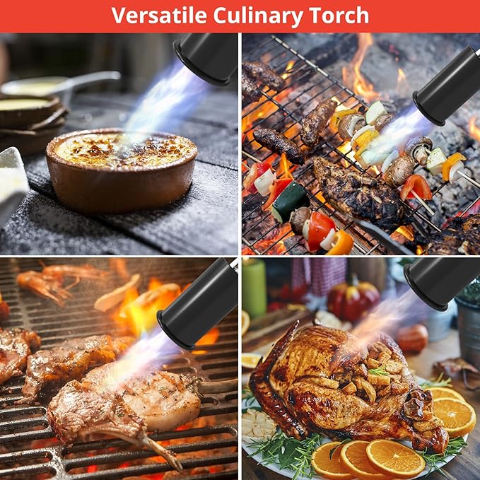 Sondiko Cooking Propane Torch Head Kitchen Torch, Outdoor Campfire Torch with Safety Lock and Adjustable Flame for BBQ Searing Steak, Creme Brulee (Tank Not Included)