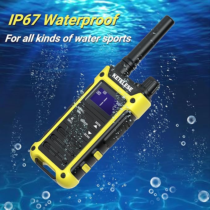 T3 FRS IP67 Waterproof Walkie Talkies with USB Mini Charger, 1100mAh Rechargeable Batteries, NOAA Weather Alert, 2 Way Radio for Cruise Ships Surfing, 2pack, Black/Yellow