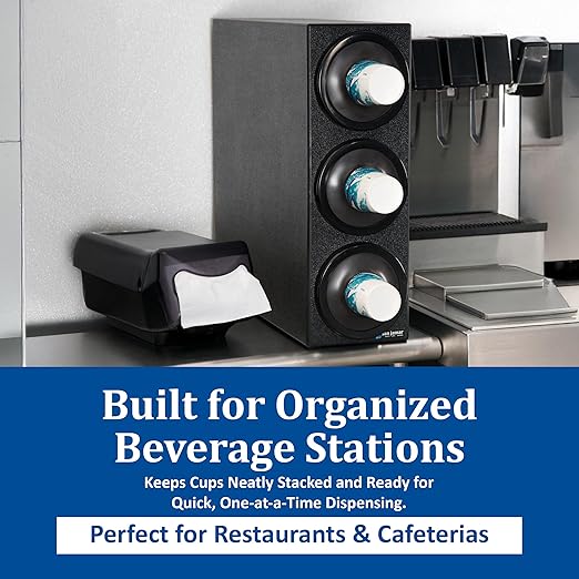 San Jamar Ez-Fit Cup Dispenser Cabinet, 3 Tiers with Black Trim Rings for Restaurants, Dining Halls, and Fast Food, Plastic, 22.375 x 7.75 x 23.75 Inches, Black