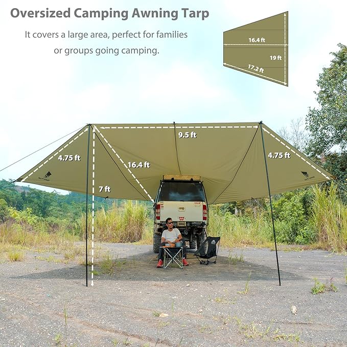 GEERTOP Large Car Awning Tarp for Camping Backpacking Tarp SUV Tailgate Truck Canopy Sun Shade Waterproof Outdoor Rear Vehicle Awning Shelter for Van, MPV, Campers