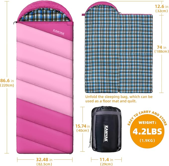 Cotton Flannel Liner Sleeping Bag for Adults Teens Kids, Cold Weather & Warm, 3-4 Seasons, Lightweight Compact Camping Essentials Equipment, Hiking, Outdoor, Travel