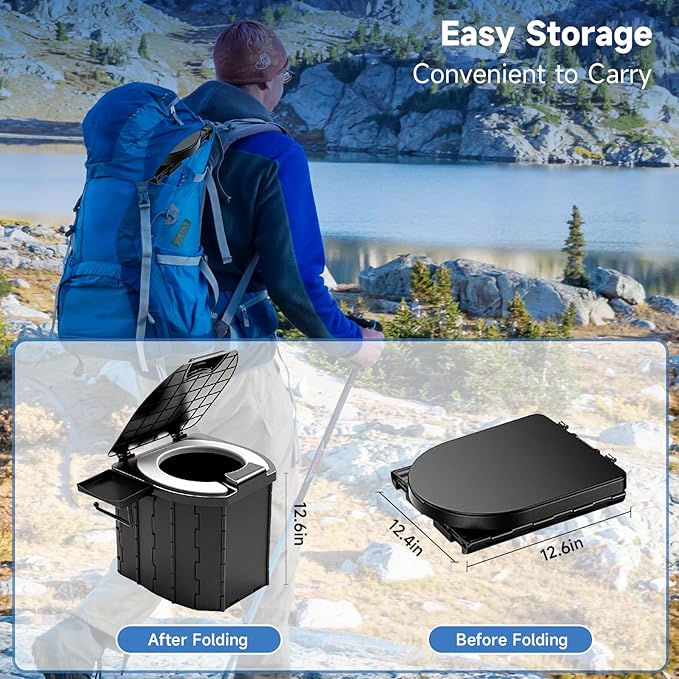 Camping Toilet Portable Potty - Upgraded Comfort Toilet Seat & Urine Splash Guard, Outdoor Foldable Travel Toilet for Camping, Hiking, RV Travel, Road Trips, Car & Truck Drivers