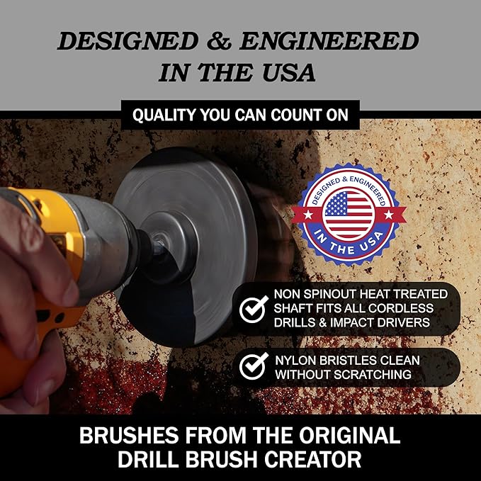Drillbrush BBQ Grill Cleaning Kit - Safe Nylon Grill Brush | Drill Brush Set - Ultra Stiff Power Scrubber Attachments for Loose Paint, De-Scaling Rust and Graffiti Removal on Stone, Brick and Masonry