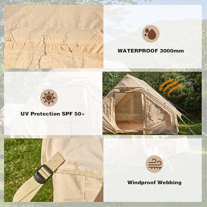 YOLENY Inflatable Camping Tent for 4-6 Person, Easy Setup Portable Water-Resistant Cabin Tent with Mesh Windows & Pumps