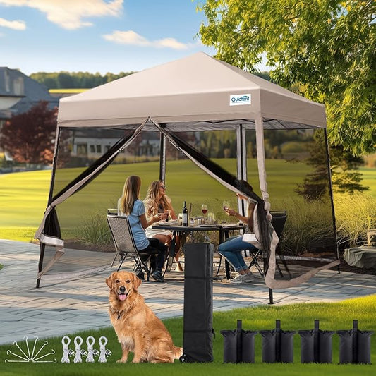 Quictent 9'x9’ Pop up Screened Canopy Tent with Mosquito Netting, Portable Easy up Outdoor Screen House Shelter Fully Sealed for Patio, Camping and Picnic, Includes Carry Bag (Tan)