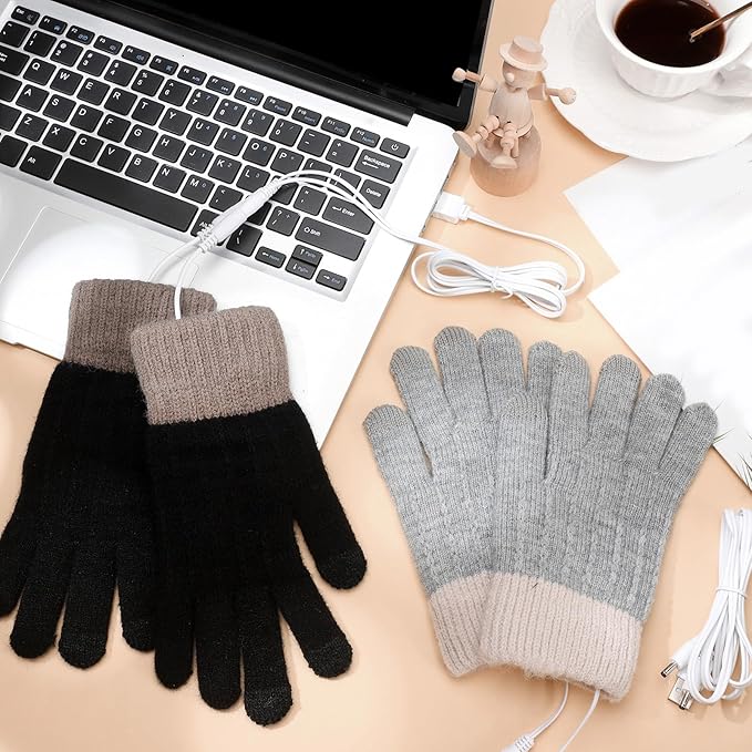 Bencailor 2 Pairs Usb Winter Heated Gloves Mitten Hand Washable Knitting Touchscreen Laptop Gloves