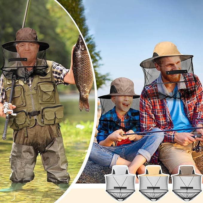 Sureio 6 Pcs Mosquito Net Hat with Zipper, Sun Netting Cap Beekeeping Fly Protection Mesh Mask Hat Mosquito Face Cover for Men Women Outdoor Lovers Fishing Hiking Gardening Camping Beekeeping