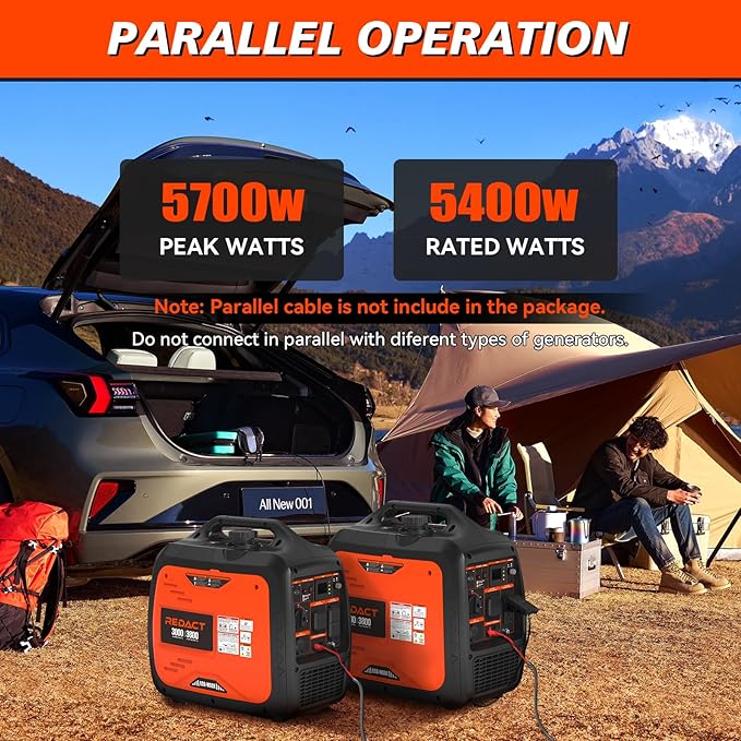 3800 Watts Portable Inverter Generator - Small Gasoline Powered for Home Backup, Camping, RV, Tailgating & Emergencies with CO Protection, Eco Mode, Recoil Start, Parallel Capable