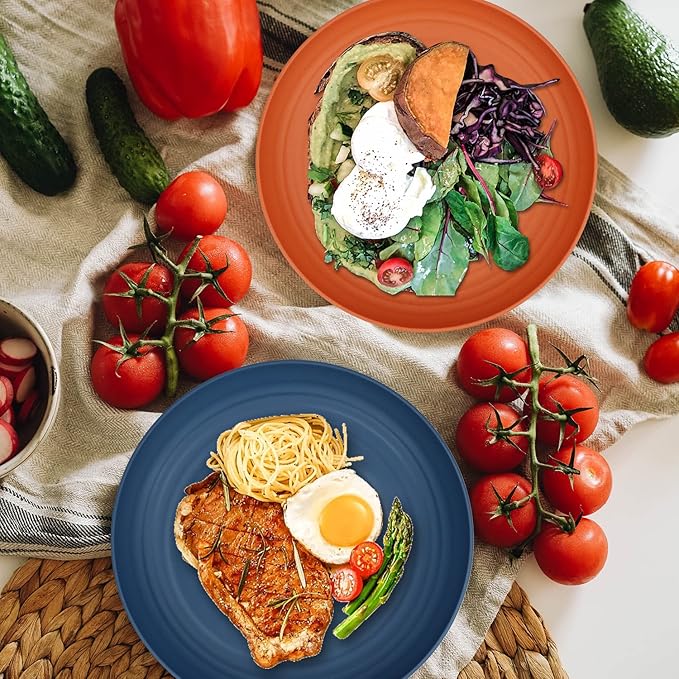 Homienly Wheat Straw Plates - 6 PCS Unbreakable Dinner Plates, Microwave & Dishwasher Safe, 10 INCH, 6 Colors