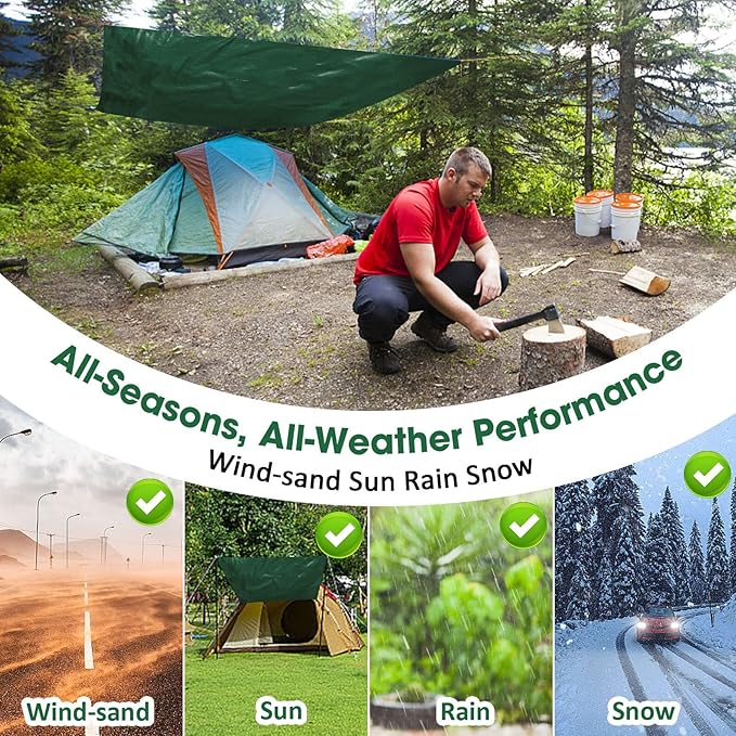 Heavy Duty Double-Sided Waterproof Poly Tarp 8x10 Feet 8mil Thick Polyethylene Tarps, Perfect for Outdoor Use, Plastic Cover & Mat for Tent Camping Storage Boat Bikes Vehicles