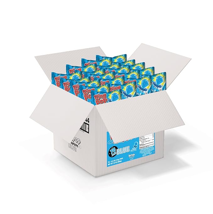 Ring Pop Individually Wrapped Candy 70 Count Bulk Lollipop Pack – Halloween Candy Bulk Individually Wrapped, Blue Raspberry Flavored Lollipop Suckers, Gender Reveal, Baby Showers & Party Favors