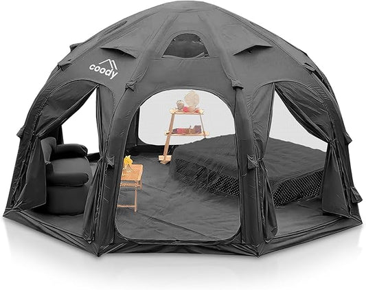 Coody | Rbm Outdoors Koala/Hub/Octopus Inflatable Tents for Camping with Stove Jack, 2/8/10 Person Luxury Canvas Blow Up Tent, 2 Room, Easy Setup Casa de Campaña, Large Inflatable House with Pump