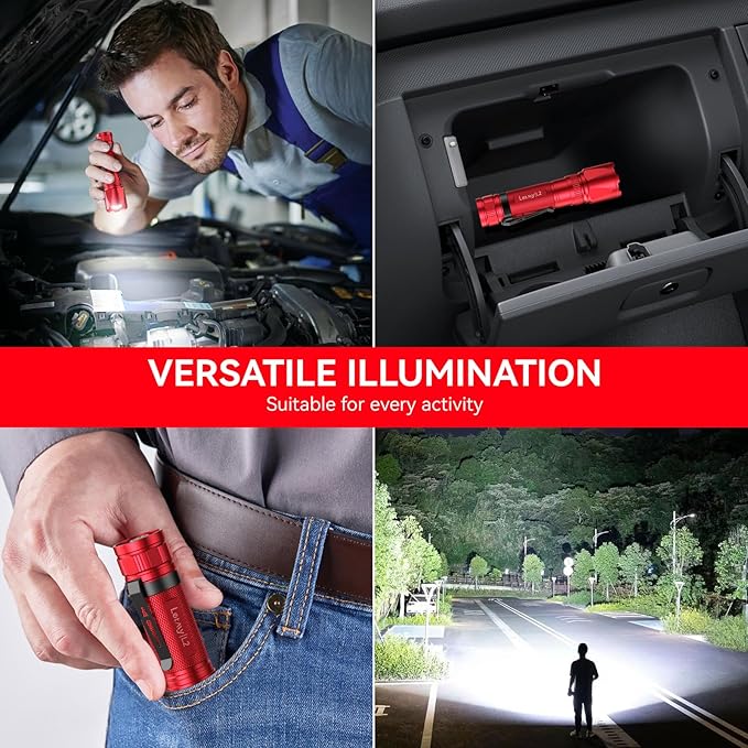 LETMY Rechargeable Flashlights High Lumens, 2 Pack 2000 Lumens Bright LED Tactical Flashlight, 3 Modes Samll Powerful Flash Lights with Clip, Waterproof Flashlights for Home Emergency Camping (Red)