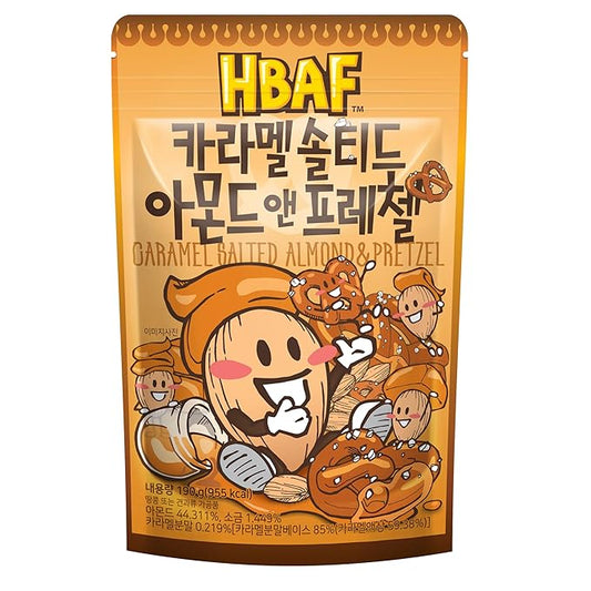 [Official Gilim HBAF] Korean Salted Caramel & Pretzel Almonds Nut Protein Snack | After-School, Lunch, Office, Work, Trip Camping Snack | Pre-workout Snack | Healthy Snacks| Korean Souvenir (Caramel Pretzel 1x190gram)