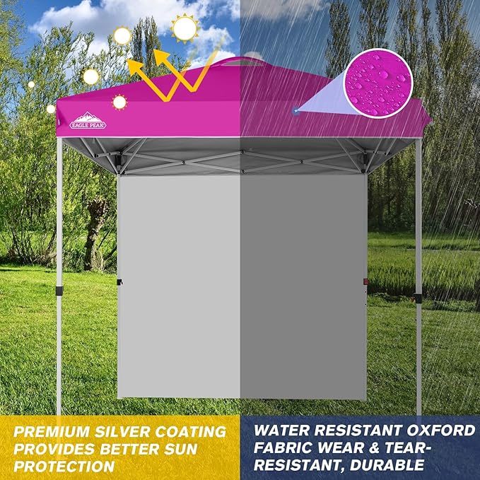 EAGLE PEAK Pop Up Canopy Tent with 1 Sidewall, Easy Setup Event Tent, Outdoor Sun Shade, Wheeled Carry Bag, Stakes and Guy Ropes, Instant Canopy 6.6x6.6, Pink