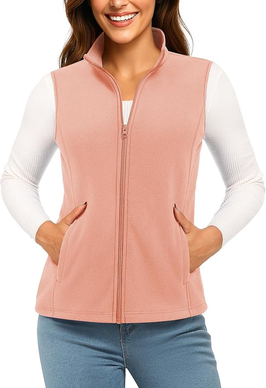 TACVASEN Women's Fleece Vest Lightweight Warm Vests Outerwear Sleeveless Zip Jacket Fall Winter Soft Vest with Pockets