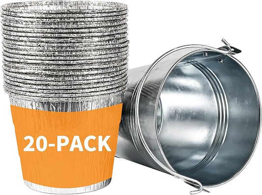 Drip Grease Bucket with 20-Pack Liners for Pellet Grill Smokers - Heavy Duty Galvanized Steel, Universal Fit, Easy Clean Accessories (Silver)