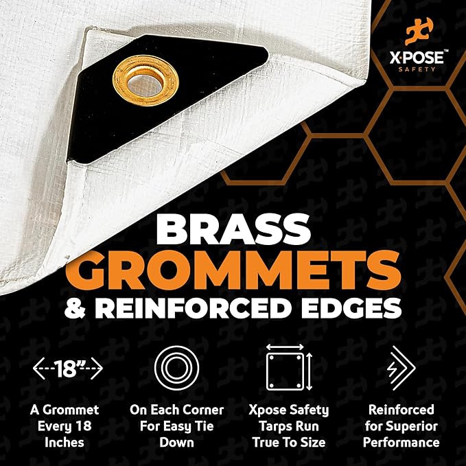 Heavy Duty White Poly Tarp 15' X 30' - Multipurpose Protective Cover - Durable, Waterproof, Weather Proof, Rip and Tear Resistant - Extra Thick 12 Mil Polyethylene - by Xpose Safety