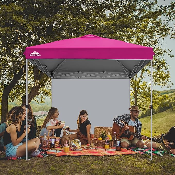 EAGLE PEAK Pop Up Canopy Tent with 1 Sidewall, Easy Setup Event Tent, Outdoor Sun Shade, Wheeled Carry Bag, Stakes and Guy Ropes, Instant Canopy 8x8, Pink