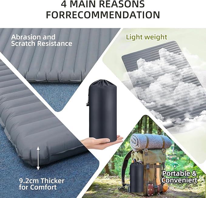 Inflatable Sleeping Pad for Camping, 2-Person Large Sleeping Mat 78"x53.5", Waterproof & Durable 40D Nylon, Ultralight Backpacking Mat for Outdoor, Hiking & Travel