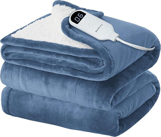 Bedsure Electric Blanket Full Size - Soft Flannel Heated Blanket, Fast Heating with 10 Time Settings & 6 Heat Settings, Warm Gift for Grandma (72x84 inches, Blue)