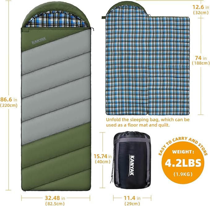 Cotton Flannel Liner Sleeping Bag for Adults Teens Kids, Cold Weather & Warm, 3-4 Seasons, Lightweight Compact Camping Essentials Equipment, Hiking, Outdoor, Travel