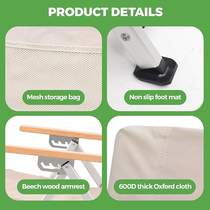 Folding Camping Chair Portable Chairs for Adults Adjustable High Back Outdoor Comfortable Chair with Storage Bag
