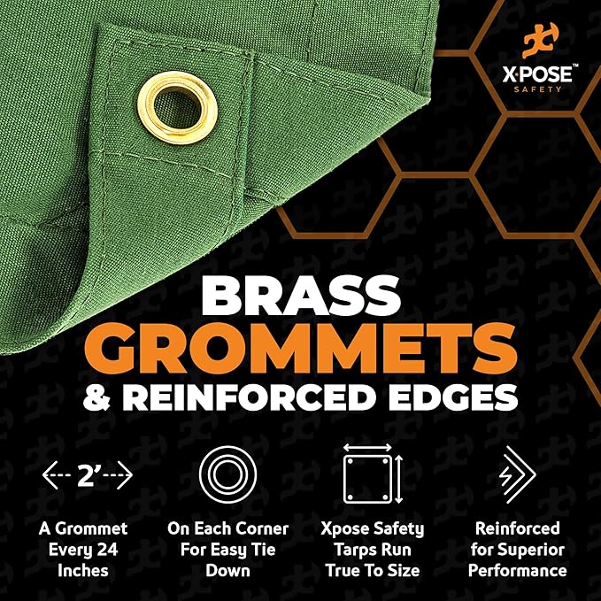 Xpose Safety Canvas Tarp - 10oz Green Canvas Tarps Heavy Duty Water Resistant with Brass Grommets- Multipurpose Outdoor Tarpaulin for Camping, Canopy, Trailer,Equipment Cover 12' x 14'