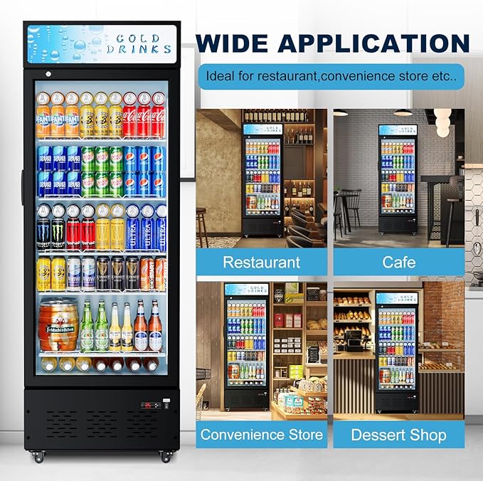 Commercial Glass Door Display Refrigerator 15 cu.ft Commercial Beverage Refrigerators with LED Light and 5 Shelves for Cafe, Restaurant, Store, Bar