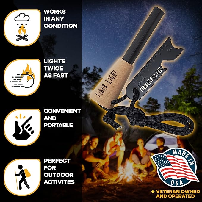 Ferro Rod Fire Starter, Fire Steel Striker with Wood Handle and Lanyard, for Camping, Backpacking, Outdoor Survival, and Emergency Situations