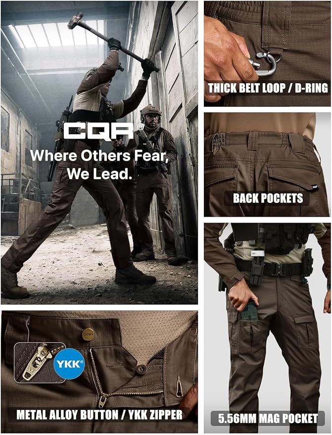 CQR Men's Flex Ripstop Tactical Pants, Water Resistant Stretch Cargo Pants, Lightweight EDC Hiking Work Pants