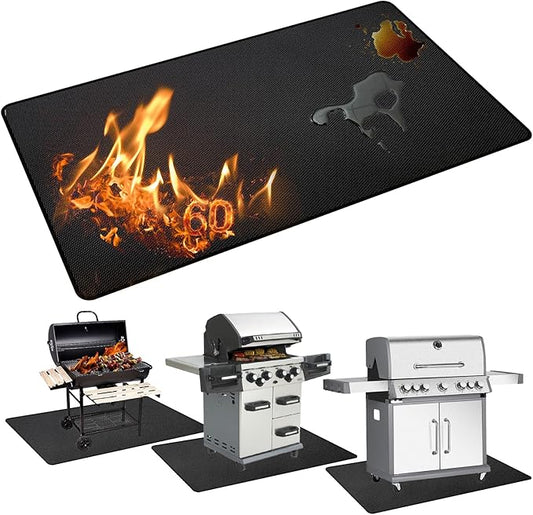 FireGuard Elite 60"x40" Fireproof Mat - Waterproof & Flame Retardant for Grills, Fireplaces, Camping | Heat Resistant up to 1500°F | Heavy-Duty Indoor/Outdoor Safety Mat for BBQ, Patio, Garage