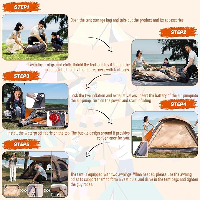 Automatic Large Tent for Camping 4 Person, Waterproof Tents for Camping, Windproof Inflatable Tents with Mosquito Screen Window, Camping Tent for Traveling, Beach
